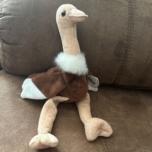 Ty Beanie Baby Ostrich Stuffed Animal plush Toy - Brown and Cream